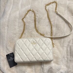 Kate Spade Gold and White Quilted Crossbody Bag